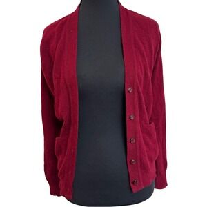VTG 100% Cashmere Cardigan Sweater Women's Small Red Button Front Luxurious Soft